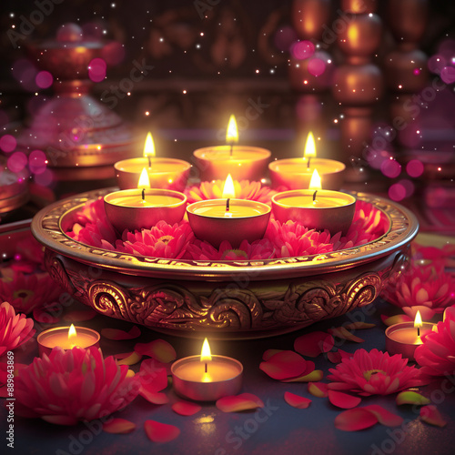 The Radiant Diwali Celebration of Illuminating the Festival of Lights with Joy and Splendor. Perfect for use in holiday marketing materials, greeting cards, social media posts, and event promotions.