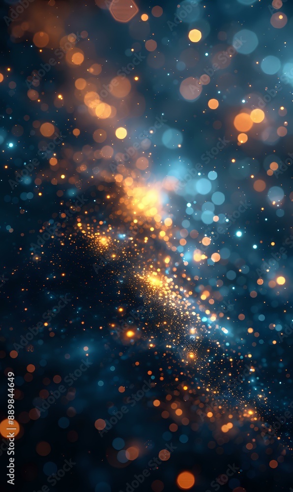 An abstract background featuring a mesmerizing blend of glowing blue and orange bokeh lights, creating a cosmic and ethereal atmosphere. Ideal for design projects, backgrounds, and digital art.