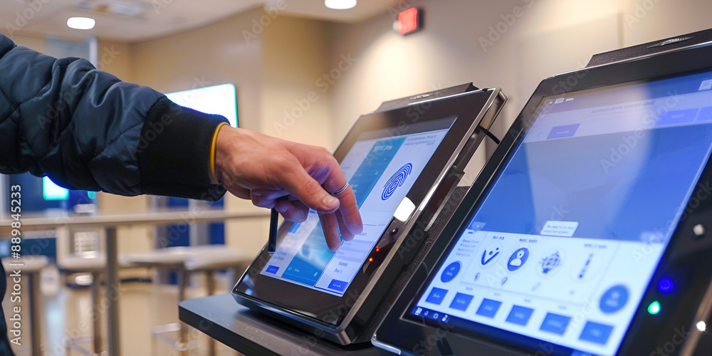 Person Using Interactive Digital Kiosk at Modern Facility, User ...