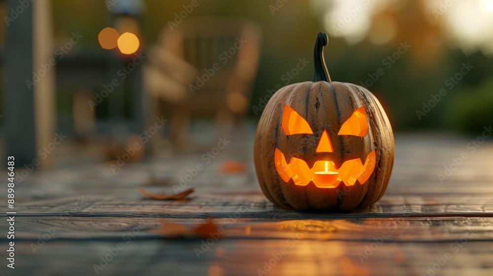 A pumpkin with a candle inside of it is lit up A pumpkin with a candle inside of it is lit up