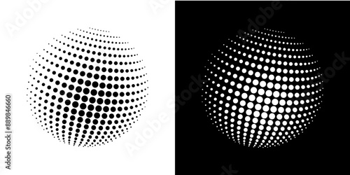 ドットのハーフトーンでてきた地球の抽象的アイコン