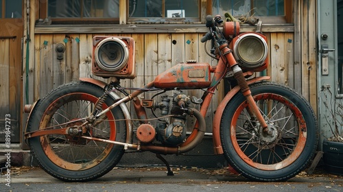 Rusty Motorcycle with Speakers photo