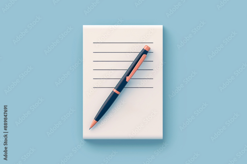 A sleek pen rests on a lined notepad against a pastel blue background, symbolizing creativity and writing inspiration. A sleek pen rests on a lined notepad against a pastel blue background, symbolizing creativity and writing inspiration.
