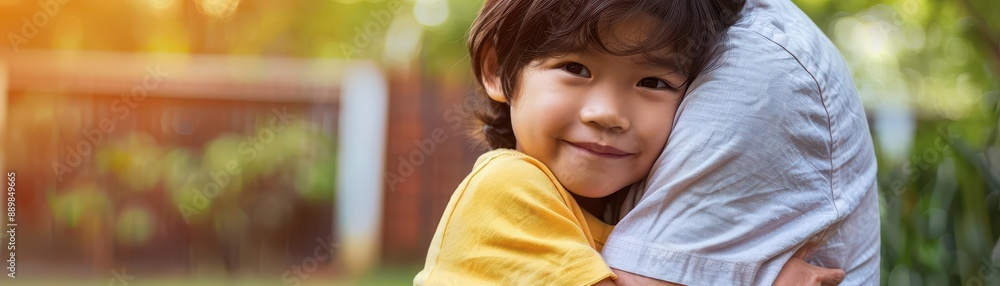 A parent comforting a child with kind words and a gentle touch selective focus, love theme, vibrant, fusion, backyard backdrop, copy space for text, A parent comforting a child with kind words and a gentle touch selective focus, love theme, vibrant, fusion, backyard backdrop, copy space for text,