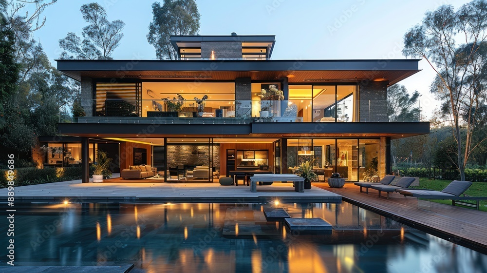 Modern House with Swimming Pool at Twilight Modern House with Swimming Pool at Twilight