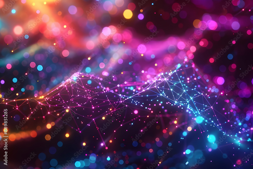 Fototapeta premium Abstract 3D Background with Neon Lights and Bokeh