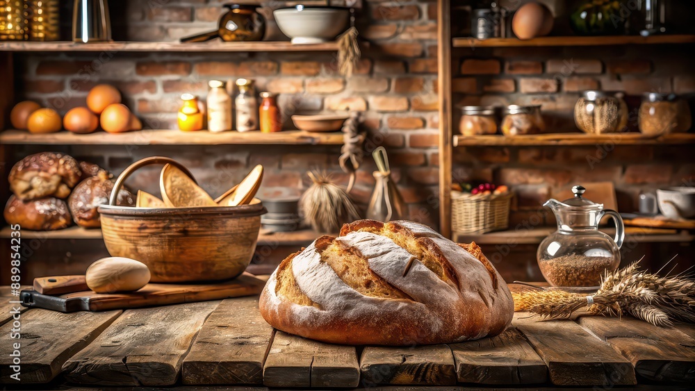 Freshly baked homemade bread in a rustic kitchen setting, bread, homemade, baking, cooking, kitchen, food, delicious, artisan Freshly baked homemade bread in a rustic kitchen setting, bread, homemade, baking, cooking, kitchen, food, delicious, artisan