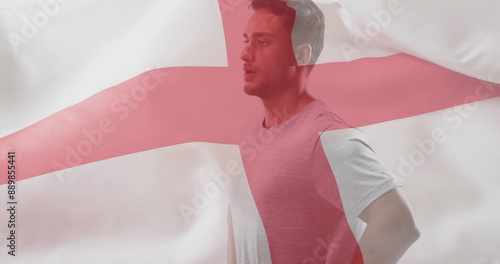 Bild auf Leinwand Image of flag of england over caucasian male athlete