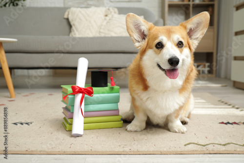 Cute Corgi dog with mortar ...