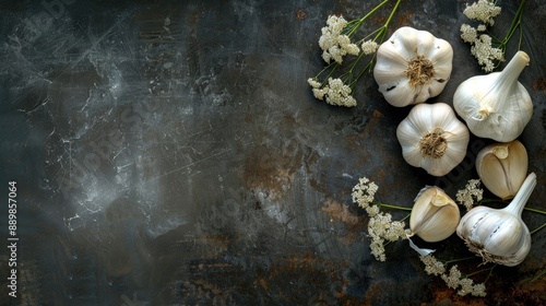 Wallpaper Mural Garlic with space for advertising on dark metal background Torontodigital.ca