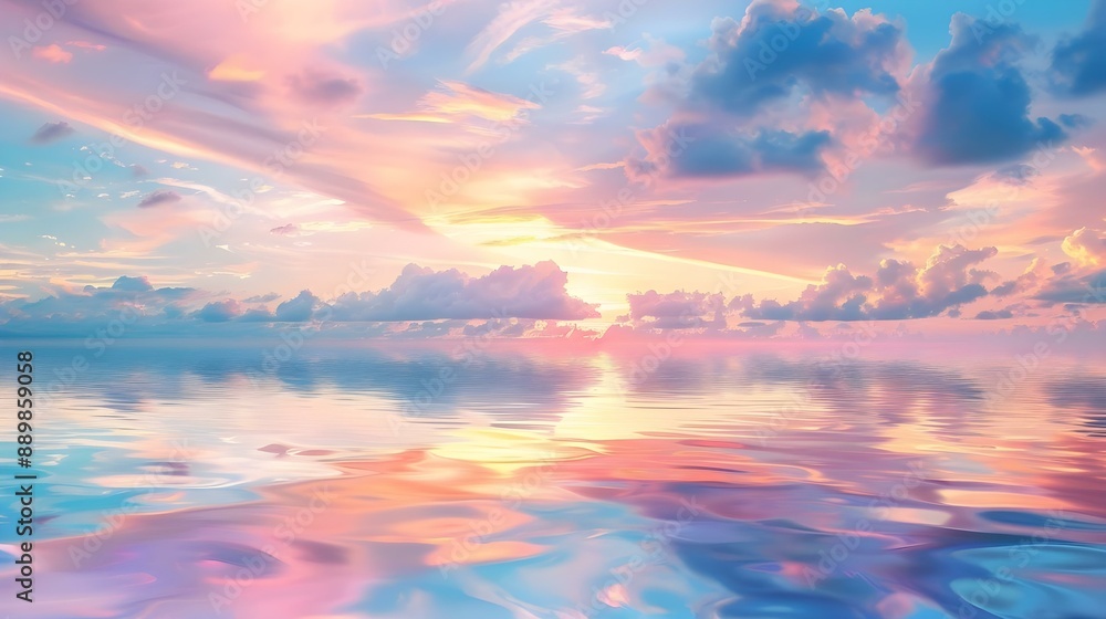 Naklejka premium Tranquil scene of smooth water and colorful sky