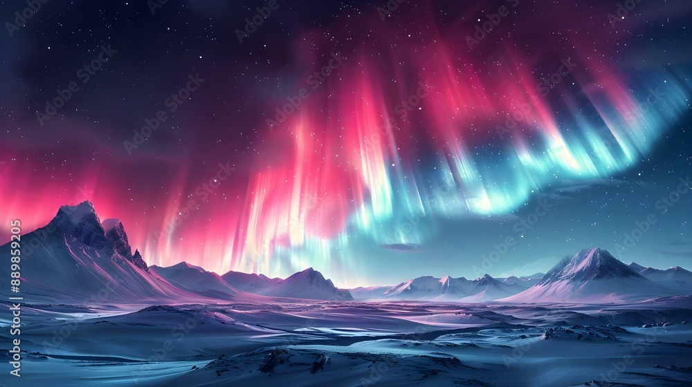 Naklejka premium Aurora Borealis - Northern lights with starry night sky