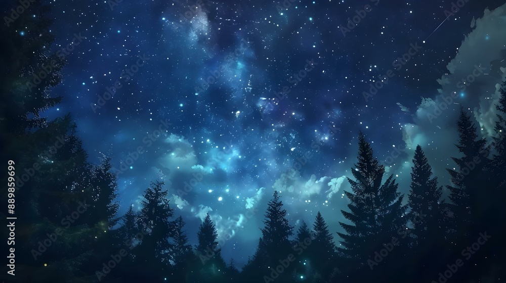 Fototapeta premium Time lapse of the night sky above a forest landscape