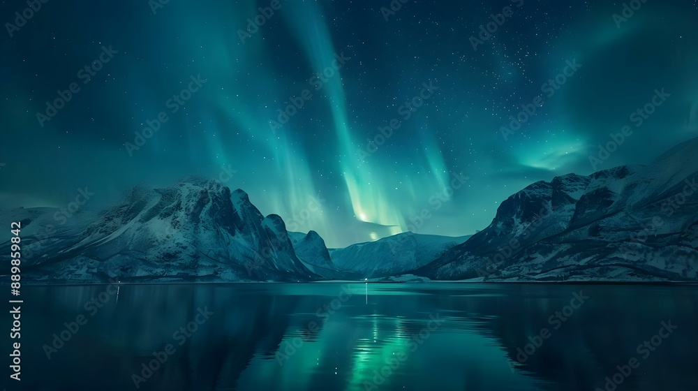 Fototapeta premium Aurora borealis on the Lofoten islands, Norway at night