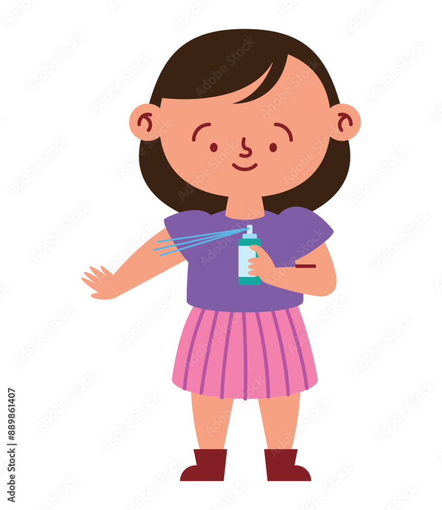 cute girl applying insect repellent spray cute girl applying insect repellent spray