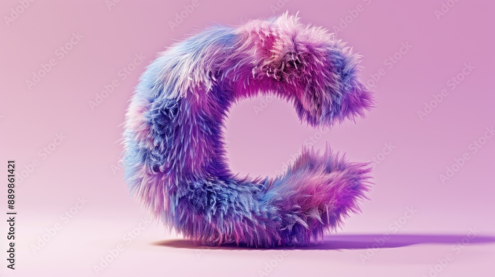 Vivid blue and pink, textured letter C in a soft, fur-like material. Vivid blue and pink, textured letter C in a soft, fur-like material.