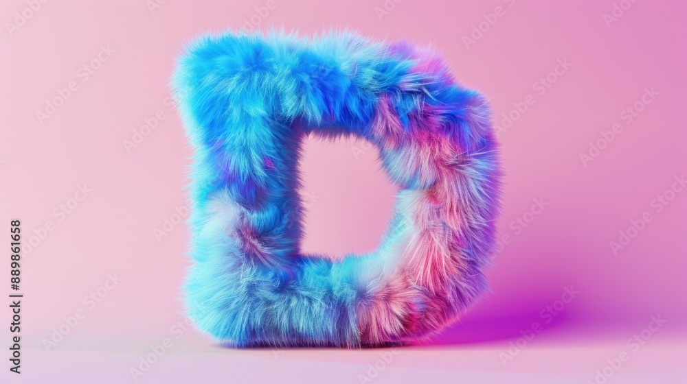 Vivid blue and pink, textured letter D in a soft, fur-like material. Vivid blue and pink, textured letter D in a soft, fur-like material.