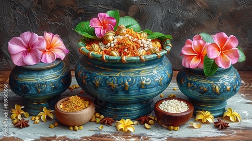 Illustration for the bonalu with a traditional pot with decoration photo