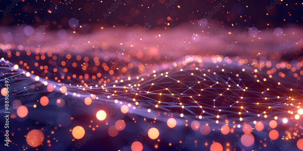 Obraz premium Abstract Background with Glowing Network and Bokeh Lights