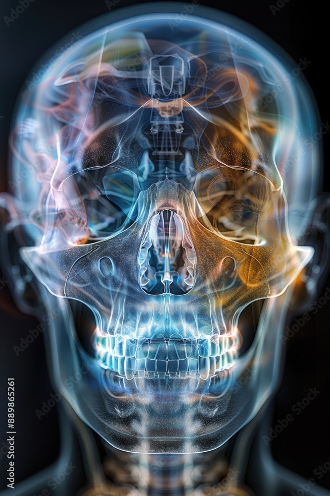 Hyperrealistic Sci-Fi X-ray Skull: Biometric Screen Hyperrealistic Sci-Fi X-ray Skull: Biometric Screen