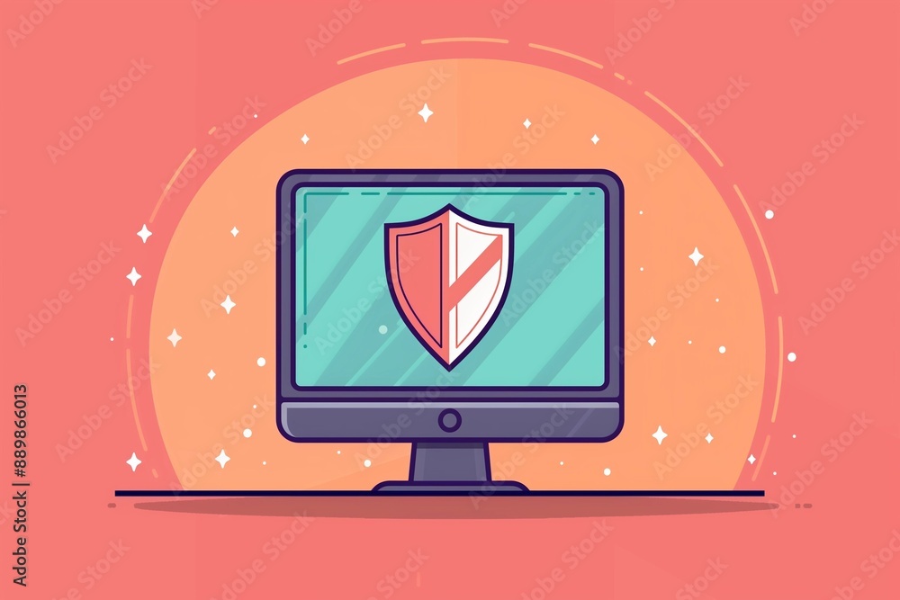 Computer Icon with Shield Symbolizing Internet Security Computer Icon with Shield Symbolizing Internet Security