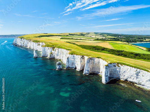 Φωτογραφία White Cliffs of Old Harry Rocks Jurassic Coast from a drone, Dorset Coast, Poole