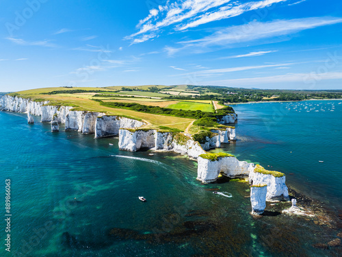 Obraz na płótnie White Cliffs of Old Harry Rocks Jurassic Coast from a drone, Dorset Coast, Poole, England w salonie