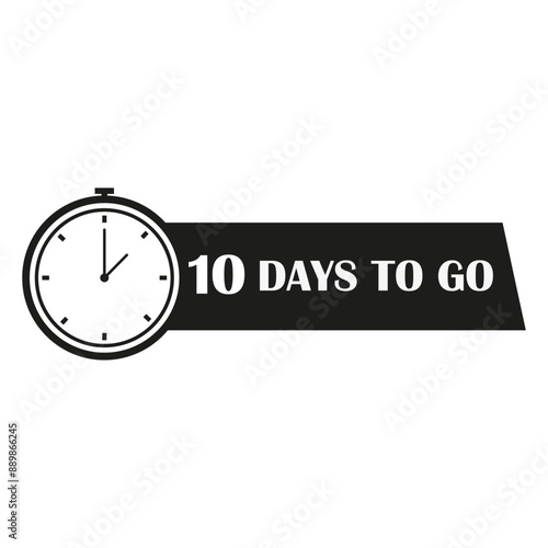 Countdown with clock. Ten days left. Black and white design. Vector illustration.