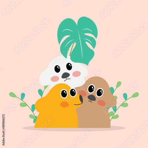 cute dog illustration, with happy expression, flat design style