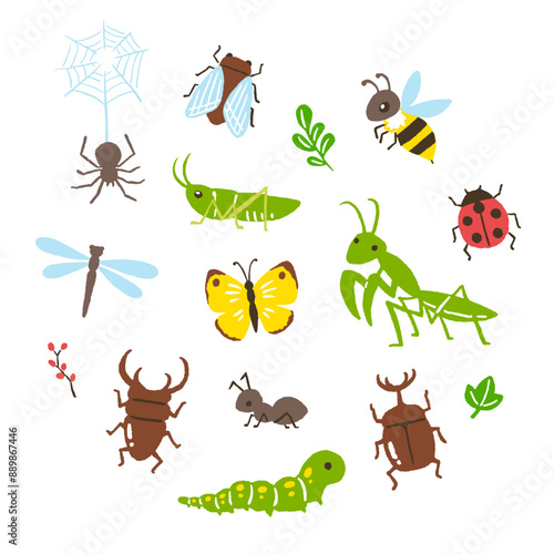 simple hand writing illustration of insects