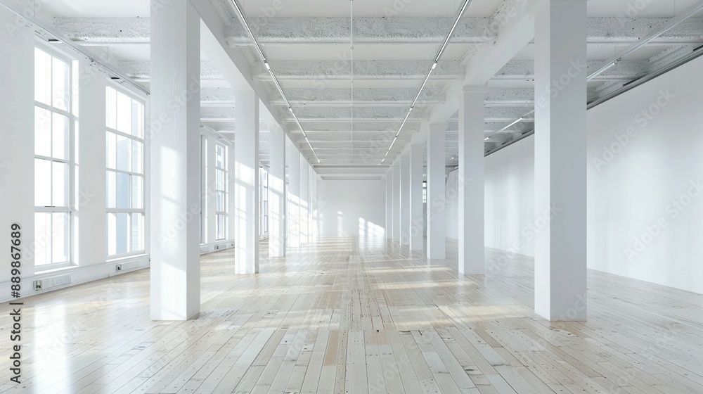 White and Wooden Office Hall: Empty and Modern White and Wooden Office Hall: Empty and Modern