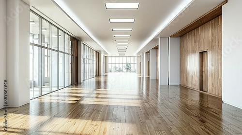 Wallpaper Mural Empty Office Hall with White and Wooden Walls Torontodigital.ca