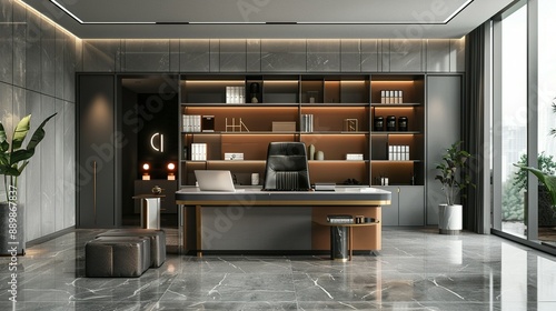 Wallpaper Mural Gray CEO Office Interior with Bookcase Torontodigital.ca