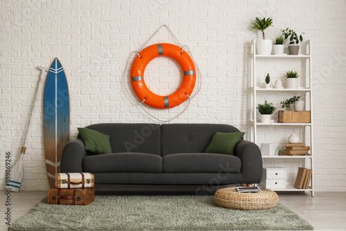 Cozy sofa, shelving unit, l...
