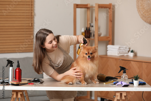 Female groomer taking care ...