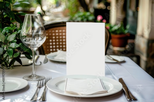 A blank menu card on a restaurant table