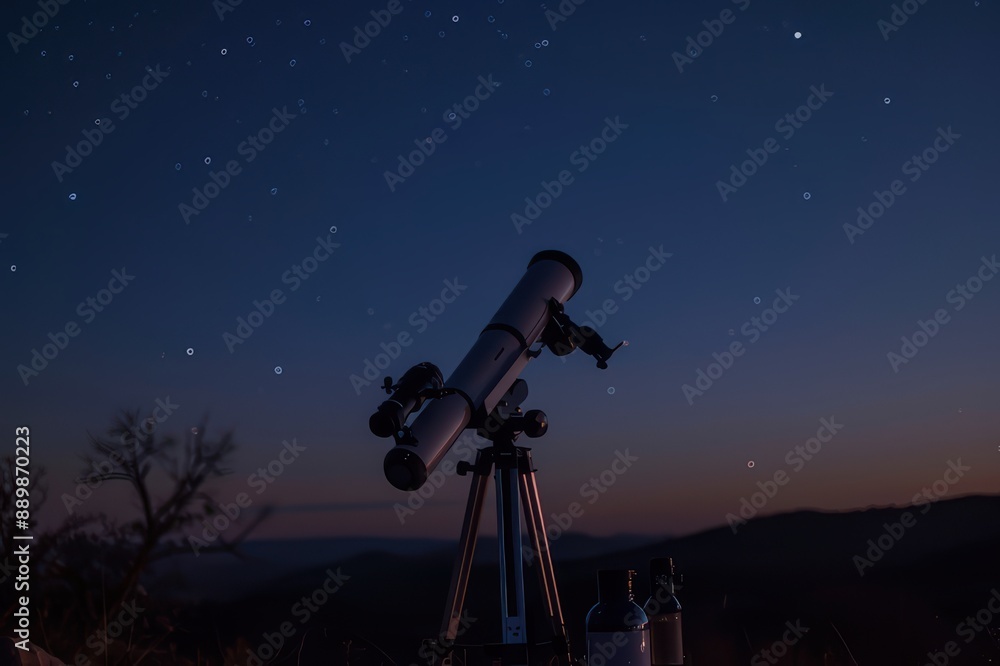 A modern telescope set up under a clear night sky A modern telescope set up under a clear night sky