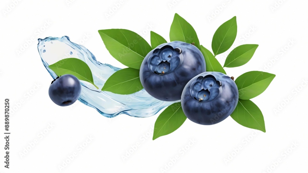 blueberries in water splash isolated on a white background blueberries in water splash isolated on a white background