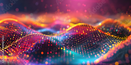 Abstract Background with Colorful Bokeh Lights and Waves