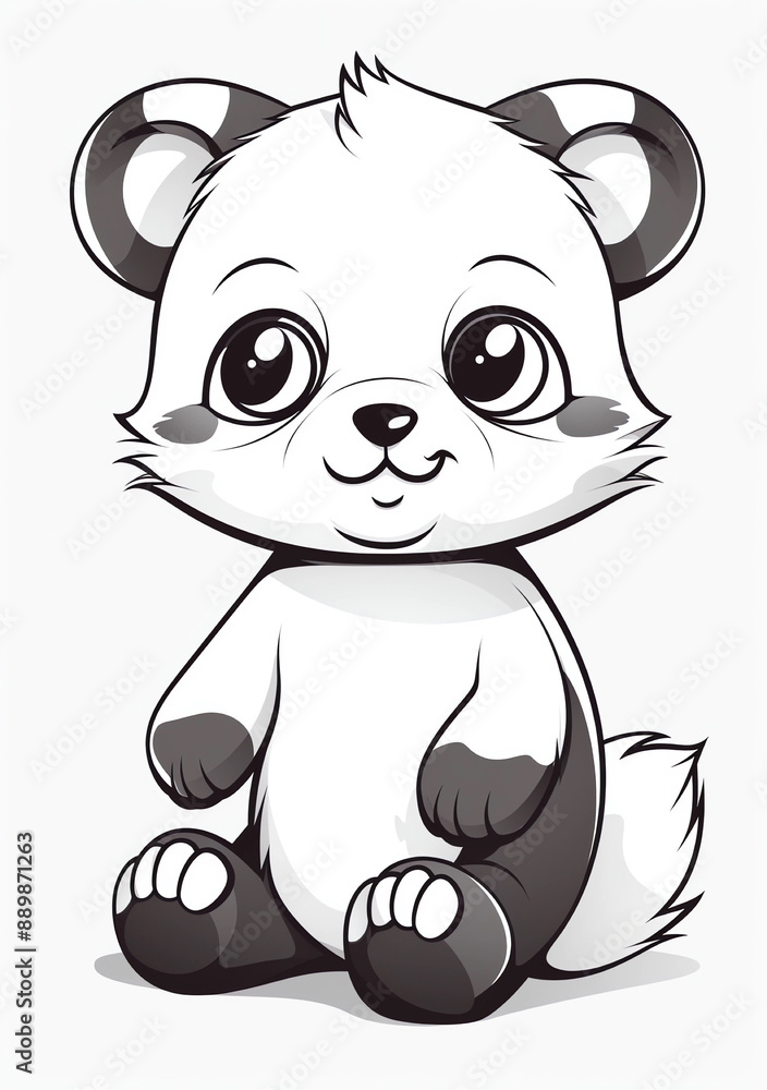 Obraz premium Cute baby panda, kawaii style, simple flat vector monochrome coloring page for kids with crisp lines and white background