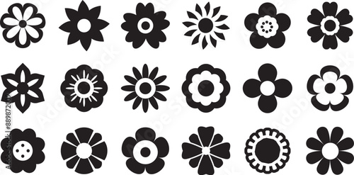 Flowers isolated silhouette. Constructor of fashionable geometric postmodern primitive figures. Floral silhouette for poster, banner, card, invitation, sticker, greeting card template, icons, textbook