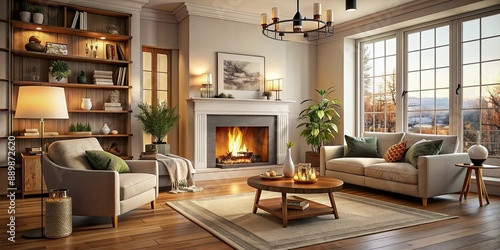 Wallpaper Mural Cozy living room interior with a fireplace , home, decor, cozy, furniture, design, modern, luxury, stylish, elegant, interior Torontodigital.ca
