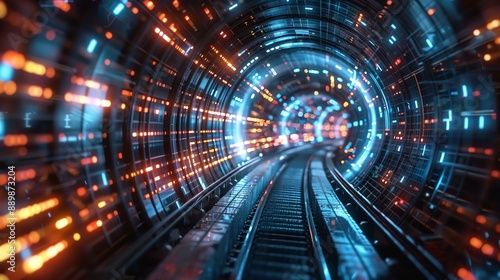 A highspeed stream of data travels through a futuristic digital tunnel, evoking concepts of rapid information flow and advanced computing © Creative_Bringer
