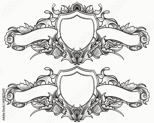 Vector set of decorative shields and ribbons
