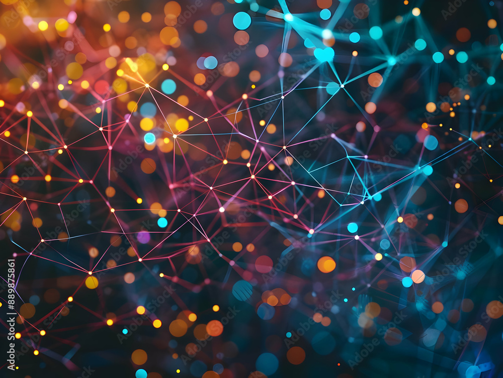 Abstract 3D Background with Bokeh Lights and Network Connections Abstract 3D Background with Bokeh Lights and Network Connections