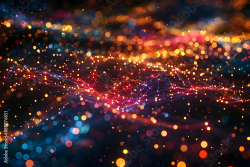 Wallpaper Mural Abstract 3D Background with Glowing Lights and Network Torontodigital.ca