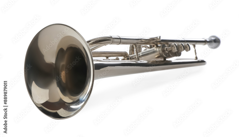 Fototapeta premium Shiny trumpet isolated on white. Wind musical instrument