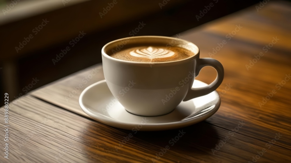 A moment of tranquility with a frothy coffee A moment of tranquility with a frothy coffee