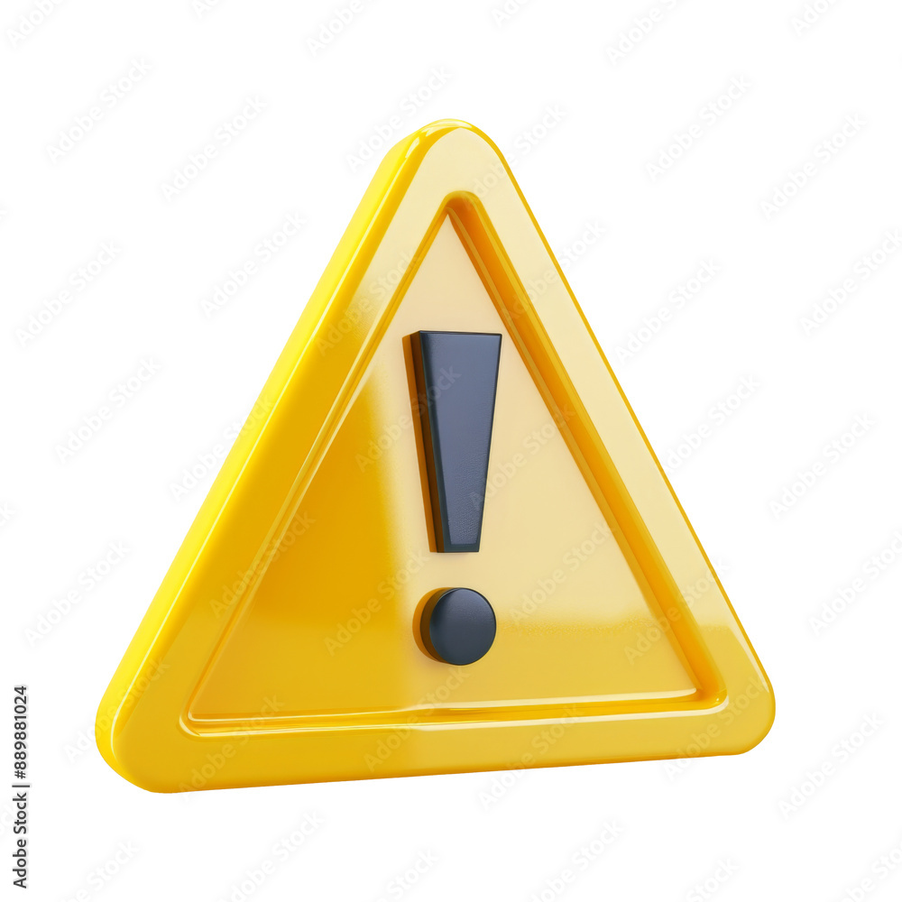 Yellow triangle warning sign icon with exclamation. 3d rendered illustration with transparent background. Yellow triangle warning sign icon with exclamation. 3d rendered illustration with transparent background.