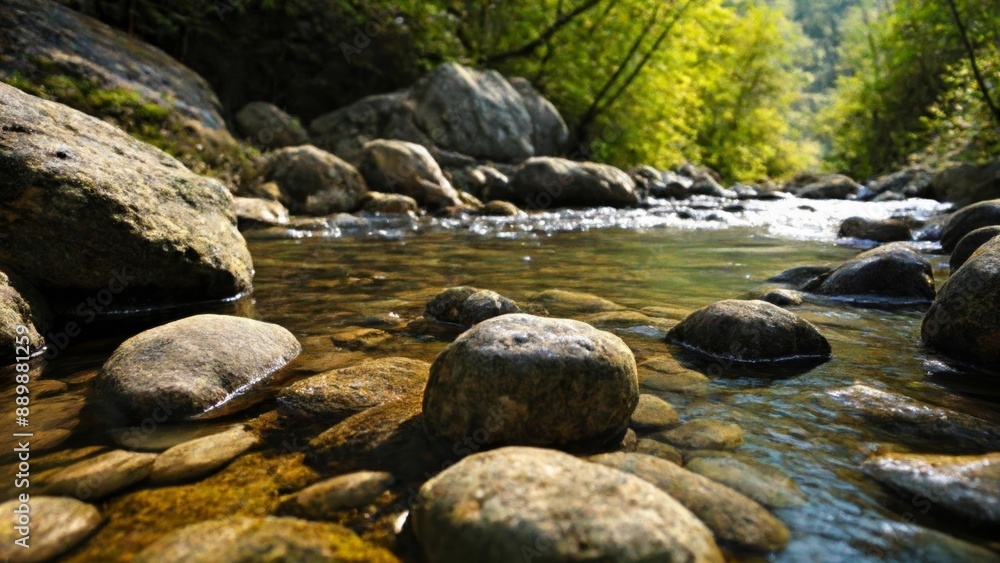 Natural beauty  A serene river amidst a rocky landscape